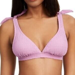 Jessica Simpson Smocked Bow-Tie Bikini Swim Top